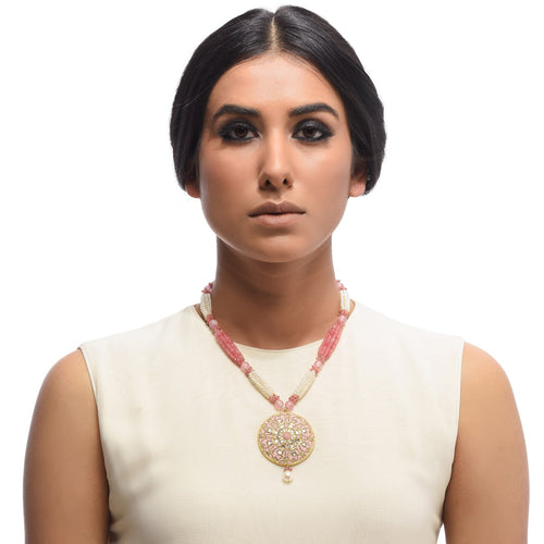 Boutique Kundan Pink Round Pendant