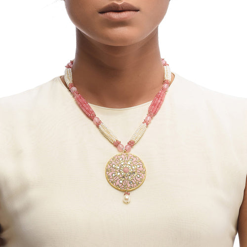 Boutique Kundan Pink Round Pendant