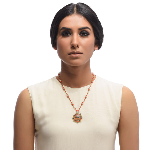 Boutique Kundan Orange Paisley Pendant