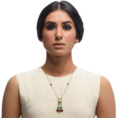 Boutique Kundan Red Green Bell Pendant