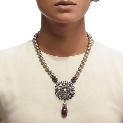 Boutique Kundan Silver Flower Pendant