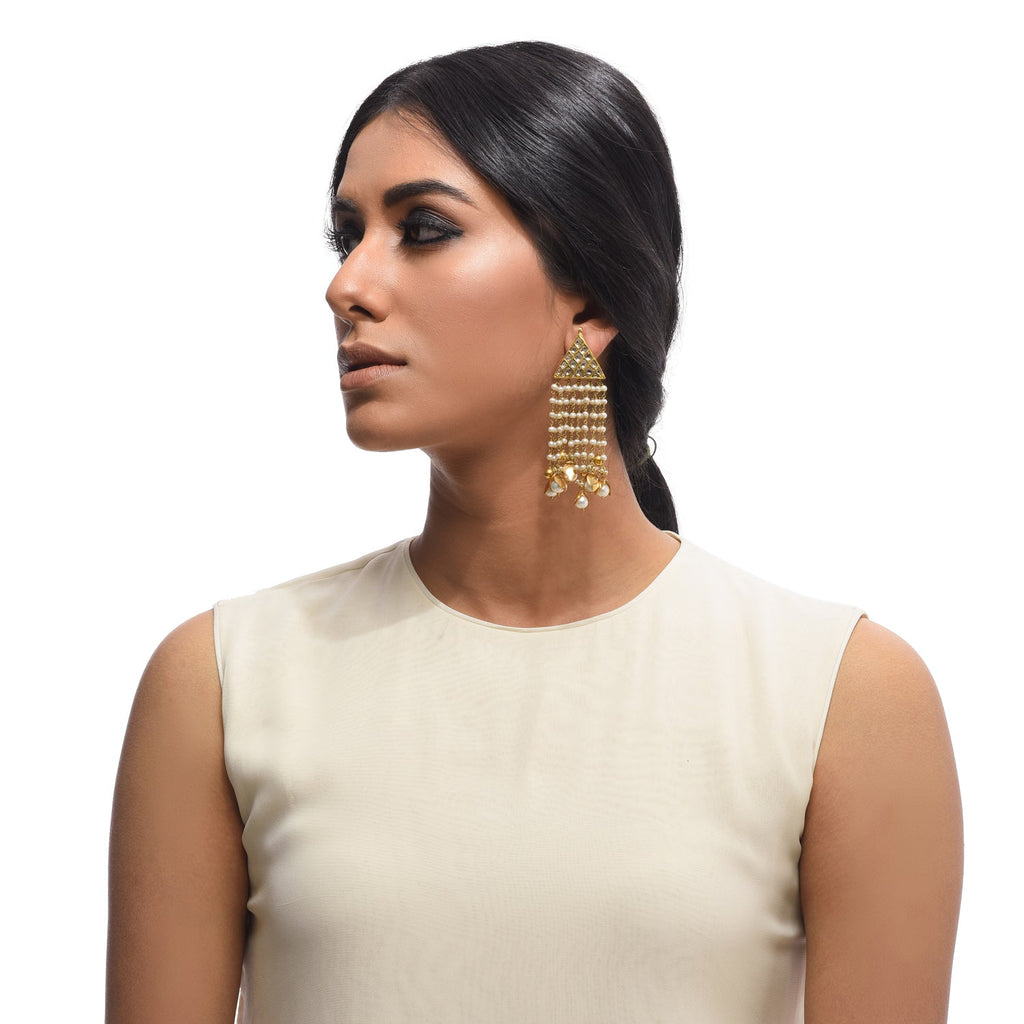 Boutique Kundan White Triangle Long Earrings
