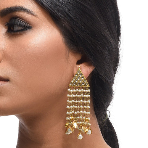 Boutique Kundan White Triangle Long Earrings