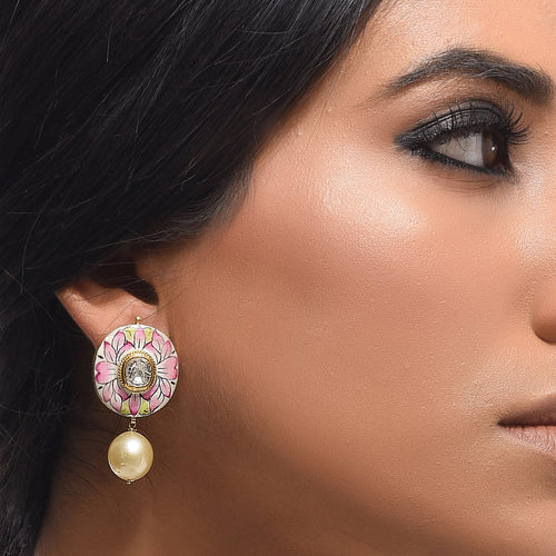 Boutique Kundan Pink Round Studs