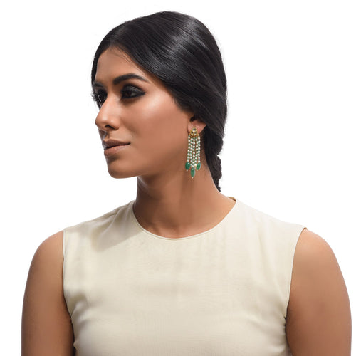 Boutique Kundan Green Pan Long Earrings