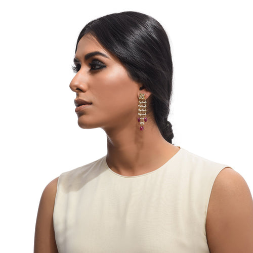Boutique Kundan Red Tassel Long Earrings