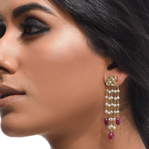 Boutique Kundan Red Tassel Long Earrings
