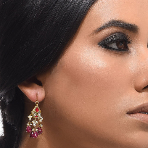 Boutique Kundan Red Leaf Earrings