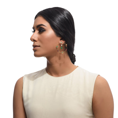Boutique Kundan Red Green Round Hoops