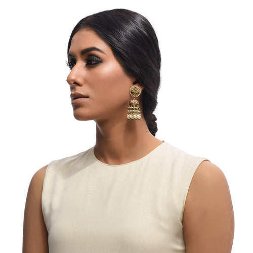 Boutique Kundan Navratan Round Jhumkis