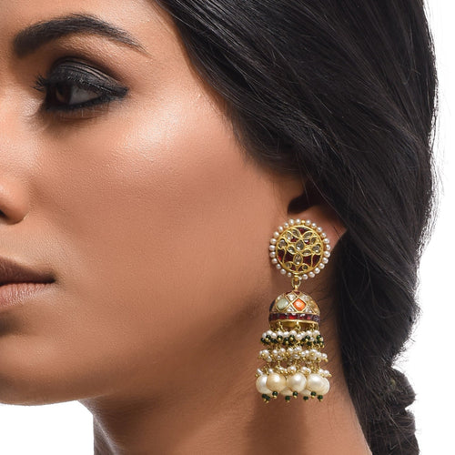 Boutique Kundan Navratan Round Jhumkis