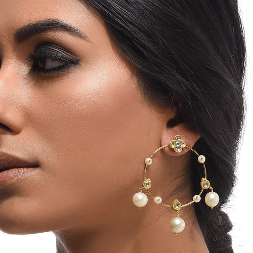 Boutique Kundan White Round Hoops
