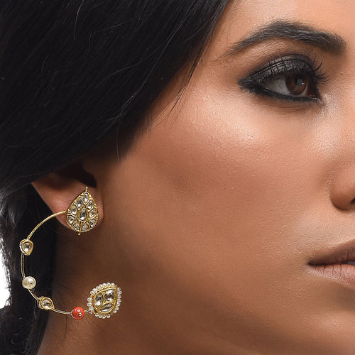 Boutique Kundan White Crescent Hoops