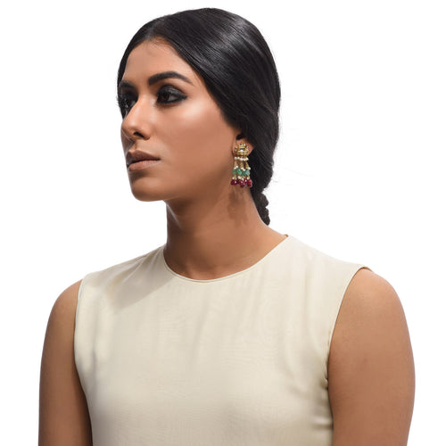 Boutique Kundan Red Green Tassel Long Earrings