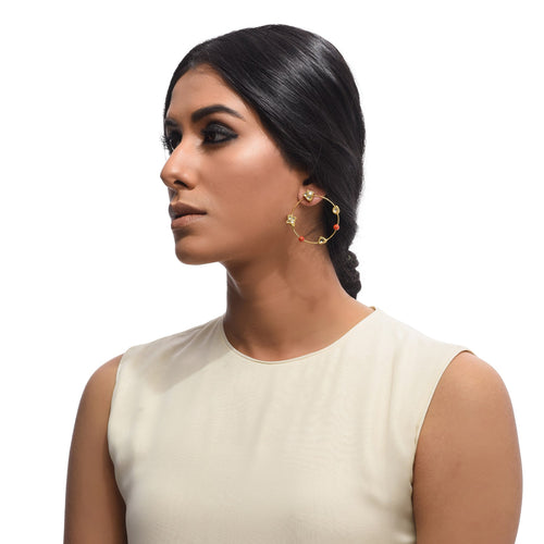 Boutique Kundan White Round Hoops