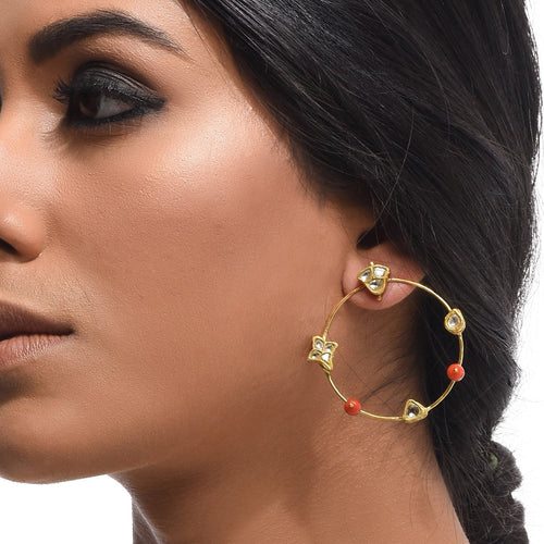 Boutique Kundan White Round Hoops