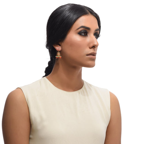 Boutique Kundan Orange Bell Jhumkis