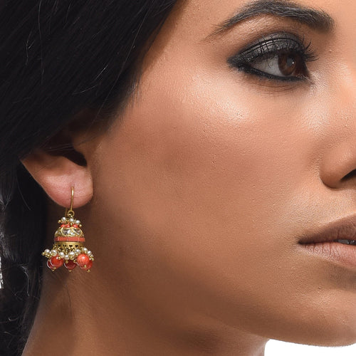 Boutique Kundan Orange Bell Jhumkis