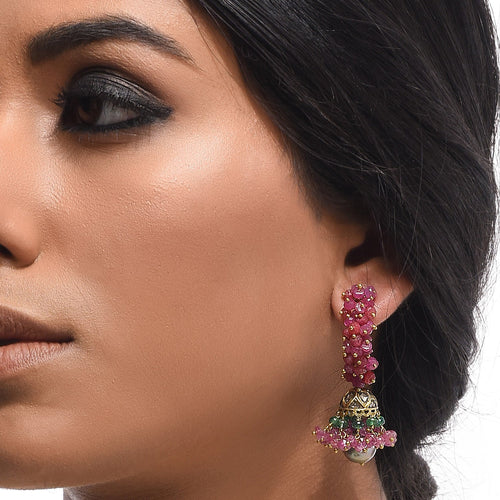 Boutique Kundan Red Green Bell Jhumkis