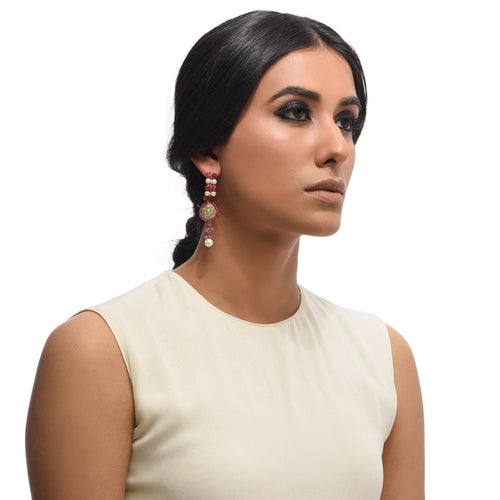Boutique Kundan Red Drop Long Earrings