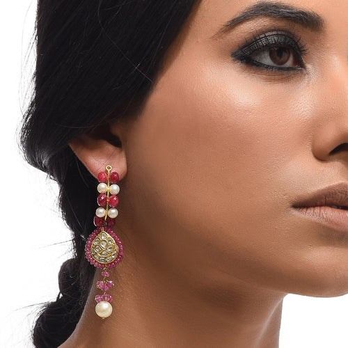 Boutique Kundan Red Drop Long Earrings