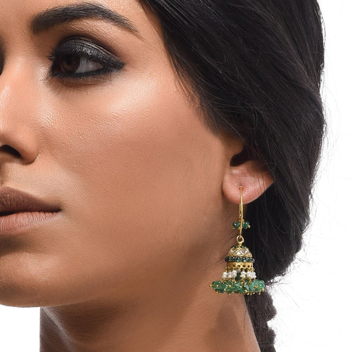 Boutique Kundan Green Bell Jhumkis