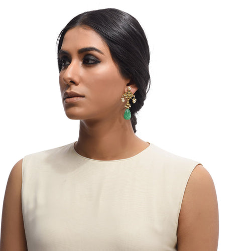 Boutique Kundan Green Flower Long Earrings