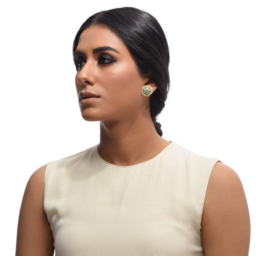 Boutique Kundan Turquoise Round Earrings