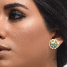 Load image into Gallery viewer, Boutique Kundan Turquoise Round Earrings