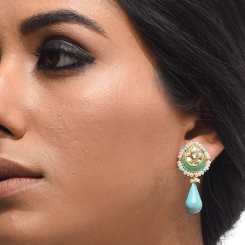Boutique Kundan Turquoise Drop Studs
