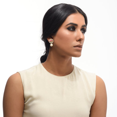 Boutique Kundan Red Leaf Studs