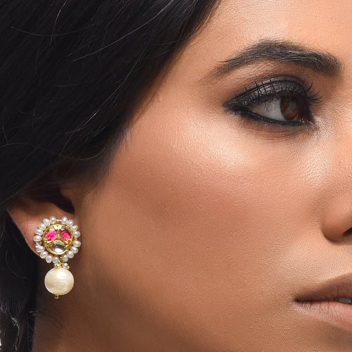 Boutique Kundan Red Leaf Studs