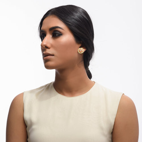 Boutique Kundan Orange Round Studs