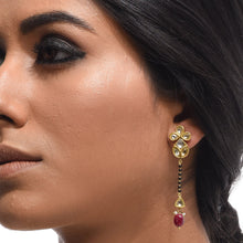 Load image into Gallery viewer, Boutique Kundan Red Leaf Long Earrings