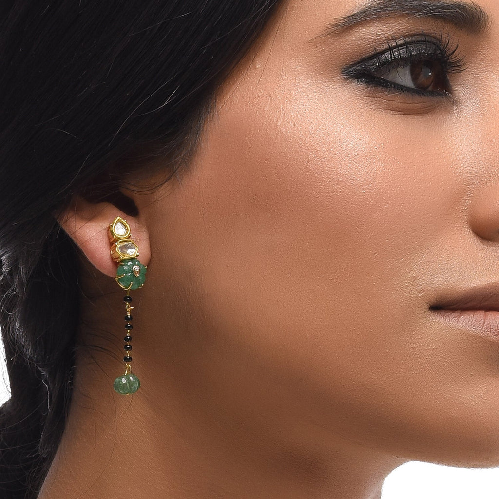 Boutique Kundan Green Geometric Long Earrings