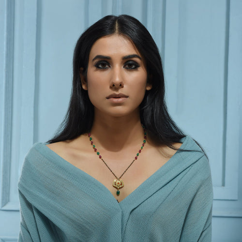 Polki Red & Green Hexagon Mangalsutra