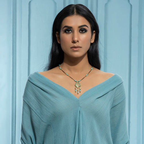 Polki Turquoise Square Mangalsutra