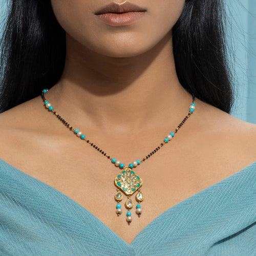Polki Turquoise Square Mangalsutra