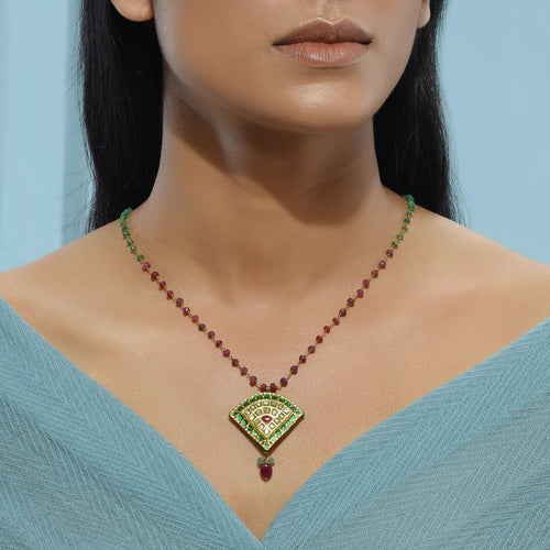 Polki Red & Green Kite Mangalsutra