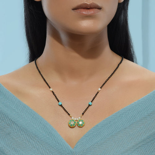Polki Turquoise Circular Mangalsutra