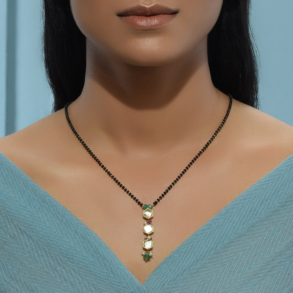 Polki Green three drop Mangalsutra