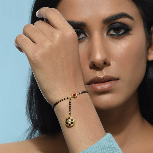 Polki Red Round drop Mangalsutra Bracelet