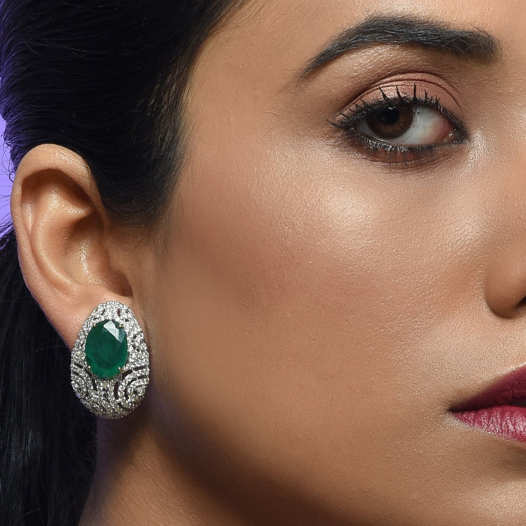 Oh So Luxe Green Oblong Ear Studs