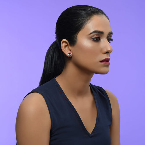 Oh So Luxe Red Flower Ear Studs