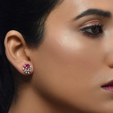 Load image into Gallery viewer, Oh So Luxe Red Flower Ear Studs